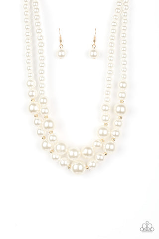 Paparazzi Accessories The More The Modest - Gold Pearl Necklace