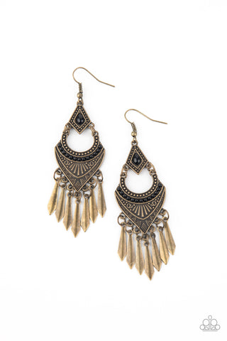 Paparazzi Accessories Trailblazer Beam - Brass Earrings