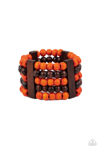 Paparazzi Accessories Caribbean Catwalk - Orange Wood Bracelet