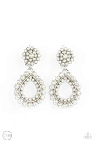 Paparazzi Accessories Discerning Droplets - White Clip-on Earrings