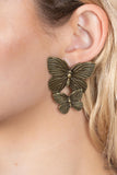 Paparazzi Accessories Blushing Butterflies - Brass Earrings